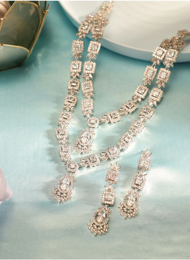 برياسي Plated American Diamond Crystal Necklace  Earrings