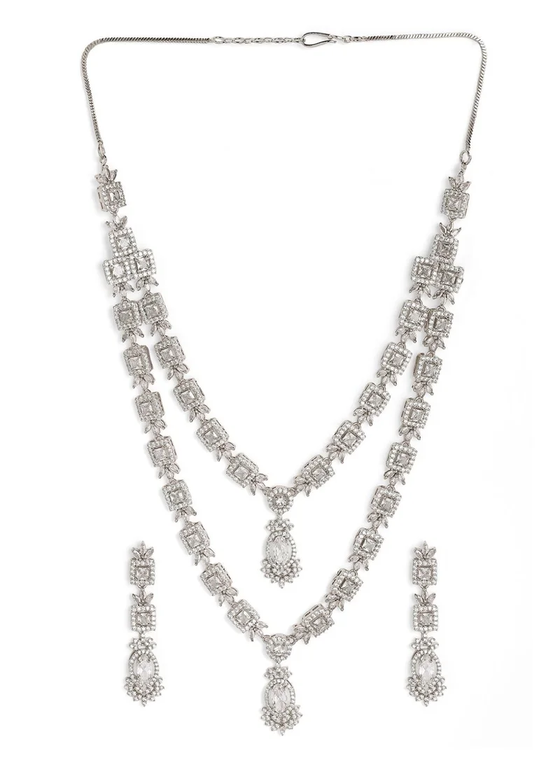 Priyaasi Plated American Diamond Crystal Necklace  Earrings