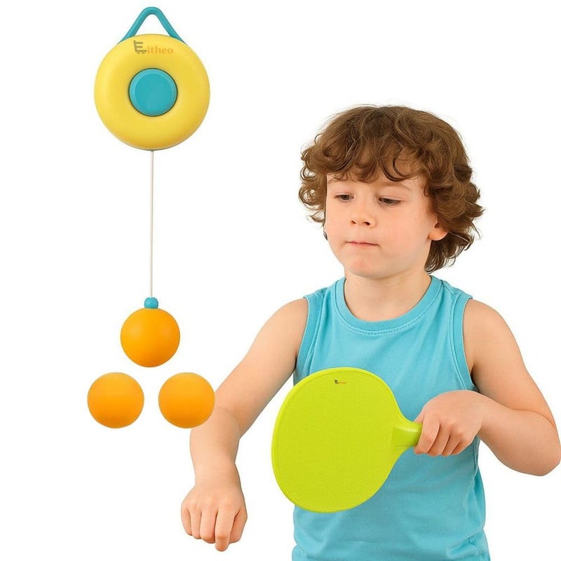 Eitheo طقم تنس طاولة معلق داخلي للأطفال، طقم لعبة تدريب ذاتي لتنس الطاولة مع 3 كرات بينغ بونغ و1 زوج من المضارب، طقم تدريب تنس طاولة محمول وقابل للتعديل للأطفال - متعدد الألوان - Image 1