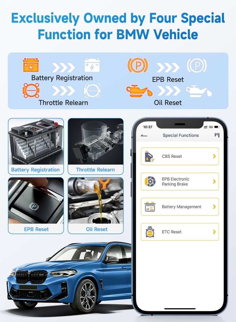 Loquat OBD2 Scanner Bluetooth for BMW Full System Code Reader Scan Tool with Battery Registration Tool Service EPB CBS ETC ABS Airbag Powerful Diagnostic Tool for All Cars for iPhone iPad and Android - Image 3