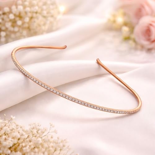AccessHer Hairbands for Women & Girls | Gold & Silver Rhinestone Hair Hoops | Stylish Hair Accessories for Weddings, Parties, Ethnic Wear & Rakhi Gift (Rose Gold 2, One Size) - Image 4