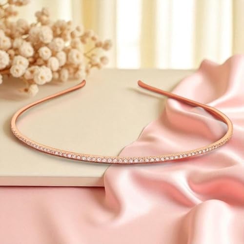 AccessHer Hairbands for Women & Girls | Gold & Silver Rhinestone Hair Hoops | Stylish Hair Accessories for Weddings, Parties, Ethnic Wear & Rakhi Gift (Rose Gold 2, One Size) - Image 3