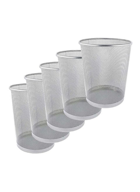 Set of 5 Multipurpose Metal Mesh Waste Bin For Office, Home, Kitchen H 28 x W 26.5 Cm Silver