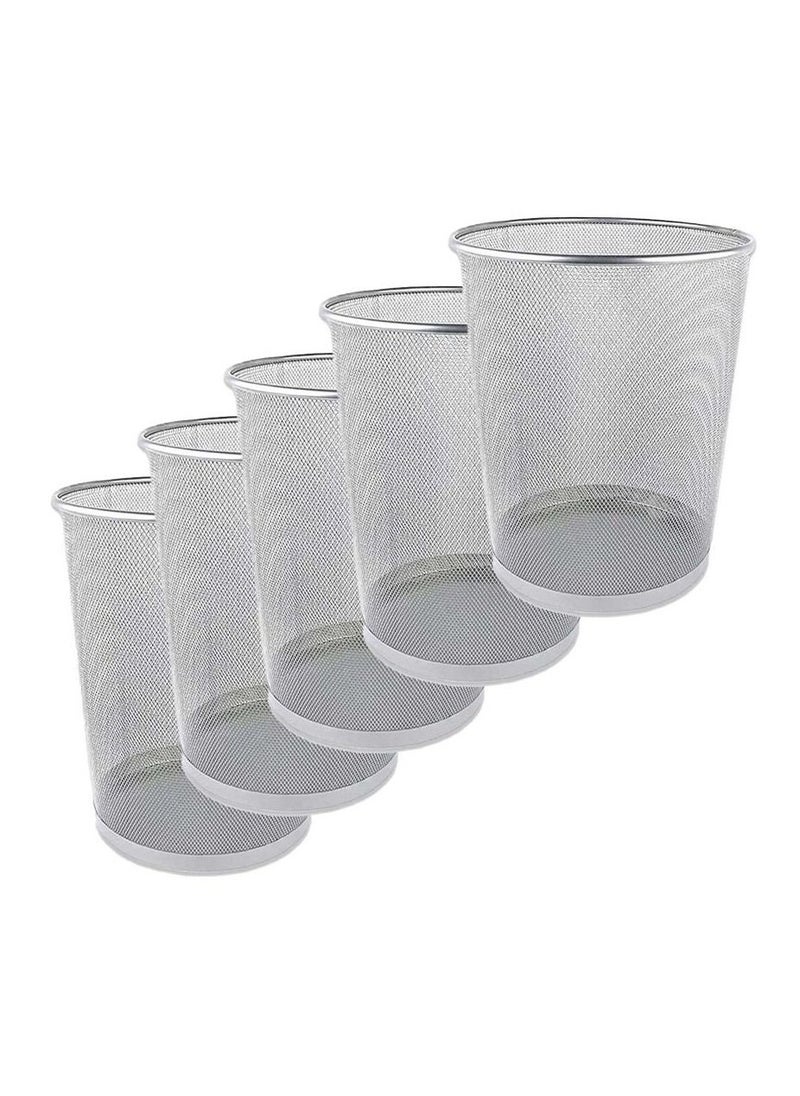 AKC - Set of 5 Multipurpose Metal Mesh Waste Bin For Office, Home, Kitchen H 28 x W 26.5 Cm Silver - Image 1