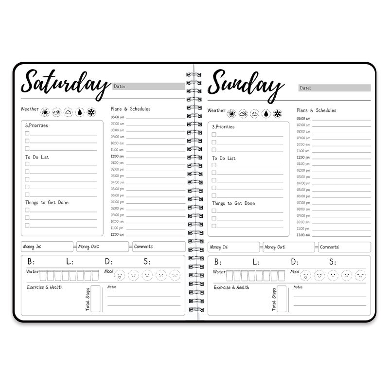 KAICN Weekly Work Planner with Hourly Schedules, To Do List, Tasks, Expense Tracker 7 Days Daily Planner Self-Care for Organizing Meals, Water Take-in, Mood, Exercise & Health, 10 x 7.3 inches - Image 1