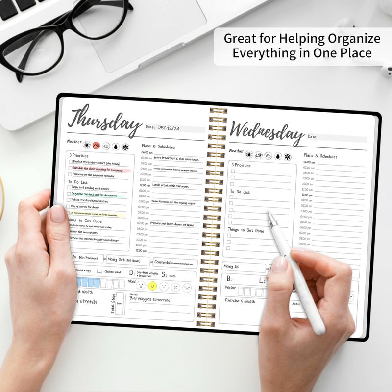 KAICN Weekly Work Planner with Hourly Schedules, To Do List, Tasks, Expense Tracker 7 Days Daily Planner Self-Care for Organizing Meals, Water Take-in, Mood, Exercise & Health, 10 x 7.3 inches - Image 5