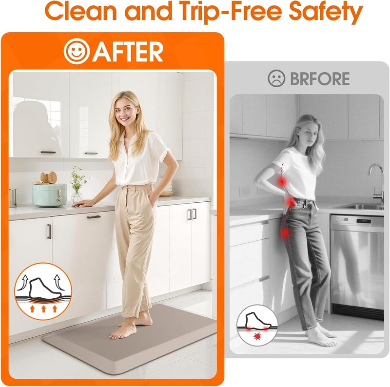 TranquilRelax 4/5 Inch Thicker Kitchen Mat, Cushioned Thick Floor Comfort Mat, with Non-Slip Bottom, Water & Stain Resistant, Easy Clean Standing Desk Mat for Kitchen, Sink, Office (17.3"x28"x0.8", Khaki) - Image 5