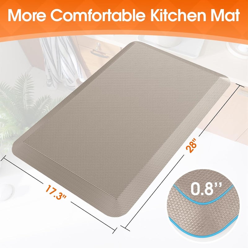 TranquilRelax 4/5 Inch Thicker Kitchen Mat, Cushioned Thick Floor Comfort Mat, with Non-Slip Bottom, Water & Stain Resistant, Easy Clean Standing Desk Mat for Kitchen, Sink, Office (17.3"x28"x0.8", Khaki) - Image 2