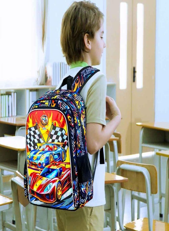 HPJGD 3PCS Backpack for Boys, Water Resistant Kids Bookbag Set with Lunch Boxï¼ŒCute School Bag for Preschool, Uv Printing Car Backpack Set, One Size, 3pcs Uv Printing Car - Image 2