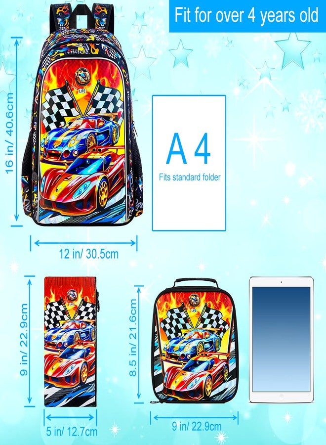 HPJGD 3PCS Backpack for Boys, Water Resistant Kids Bookbag Set with Lunch Boxï¼ŒCute School Bag for Preschool, Uv Printing Car Backpack Set, One Size, 3pcs Uv Printing Car - Image 5