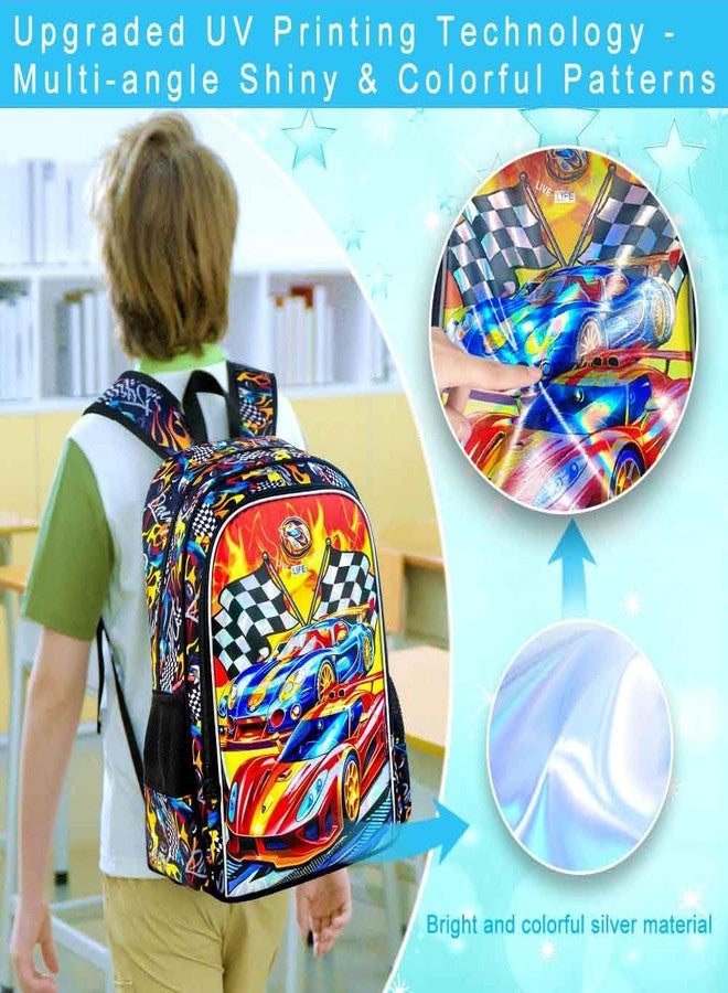 HPJGD 3PCS Backpack for Boys, Water Resistant Kids Bookbag Set with Lunch Boxï¼ŒCute School Bag for Preschool, Uv Printing Car Backpack Set, One Size, 3pcs Uv Printing Car - Image 3