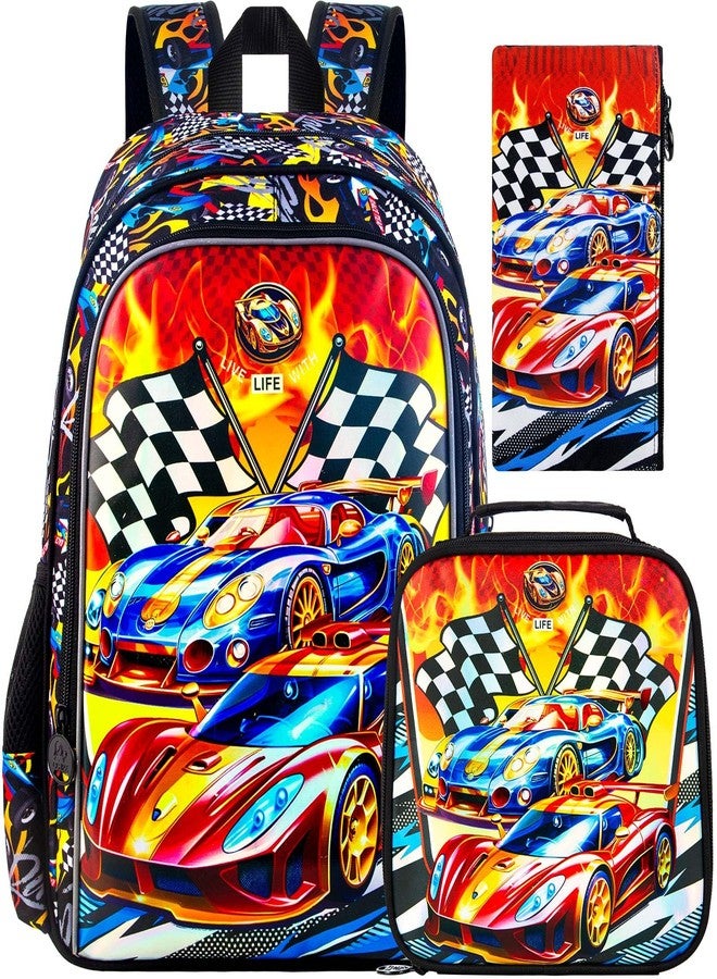 HPJGD 3PCS Backpack for Boys, Water Resistant Kids Bookbag Set with Lunch Boxï¼ŒCute School Bag for Preschool, Uv Printing Car Backpack Set, One Size, 3pcs Uv Printing Car - Image 1