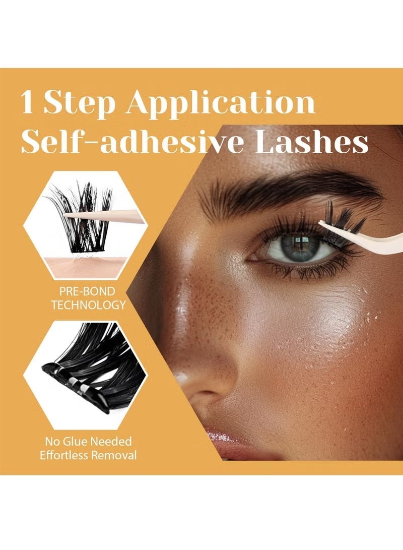 جيكومو طقم مجموعات الرموش ذاتية اللصق ، مجموعة الرموش اللاصقة مسبقا D Curl مجموعة الرموش الناعمة مع ملاقط للمبتدئين ، اضغط على طقم تمديد الرموش بدون لاصق 10-16 مم - 100 قطعة - Image 2