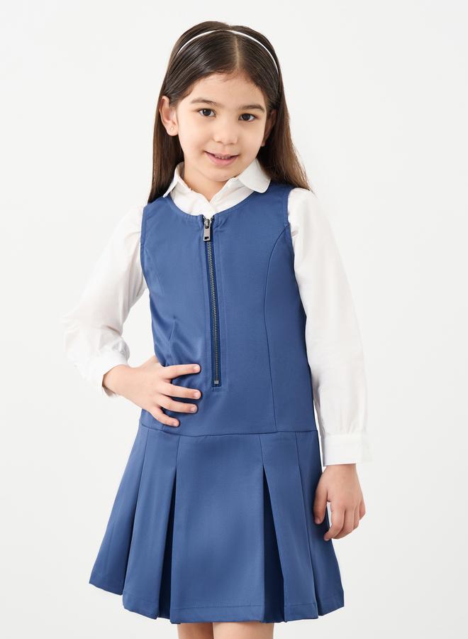 Styli Girls Navy Blue Fold Pleated Pinafore Dress - Image 2