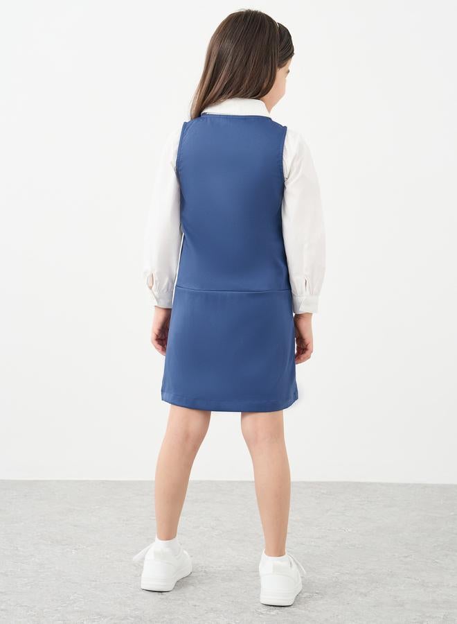 Styli Girls Navy Blue Fold Pleated Pinafore Dress - Image 4