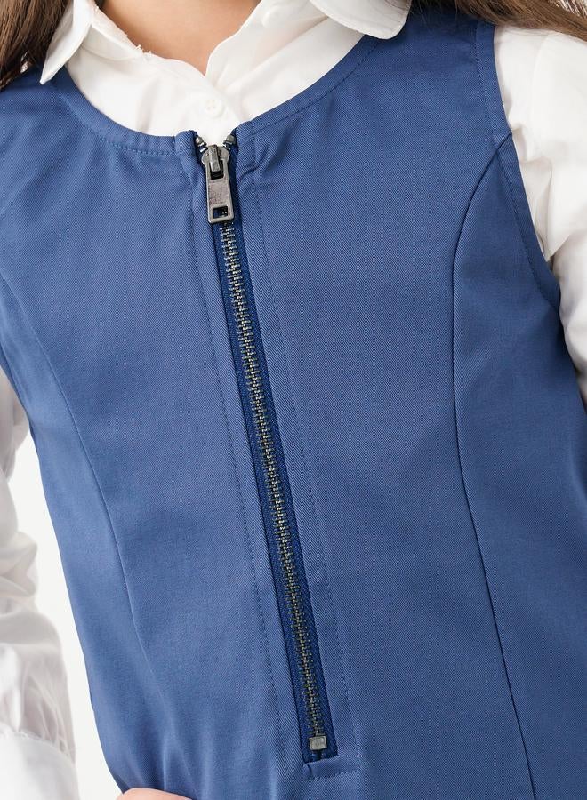 Styli Girls Navy Blue Fold Pleated Pinafore Dress - Image 3