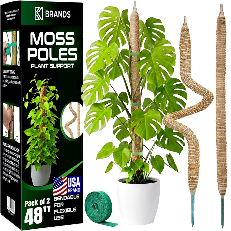 K-Brands 2 Pack 48'' Bendable Moss Pole Monstera Plant Support for Climbing Indoor Plants - Stakes for Potted Climbers - Tall Sticks Indoor Trellis for Houseplants - Accessories for Monstera Pot - Image 1
