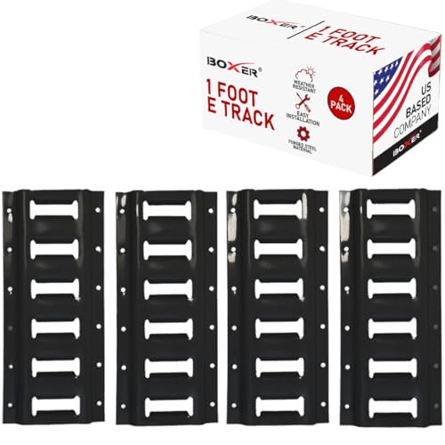 Boxer 4 Pack E-Tracks - 1 Feet Length, E Track Tie Down Rails for Cargo, Pickup Trucks, Trailers, Vans, RV, Garage, DIY Organizer - Black Finish - Image 1