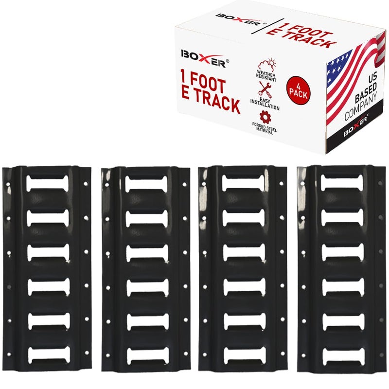 Boxer 4 Pack E-Tracks - 1 Feet Length, E Track Tie Down Rails for Cargo, Pickup Trucks, Trailers, Vans, RV, Garage, DIY Organizer - Black Finish - Image 5