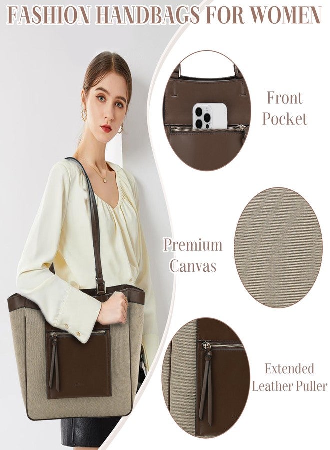 فاشي حقيبة يد نسائية من VASCHY، حقيبة كتف أنيقة من قماش الكانفاس والجلد النباتي بتصميم مرقع، مناسبة للعمل، مصنوعة من قماش الكانفاس. - Image 5