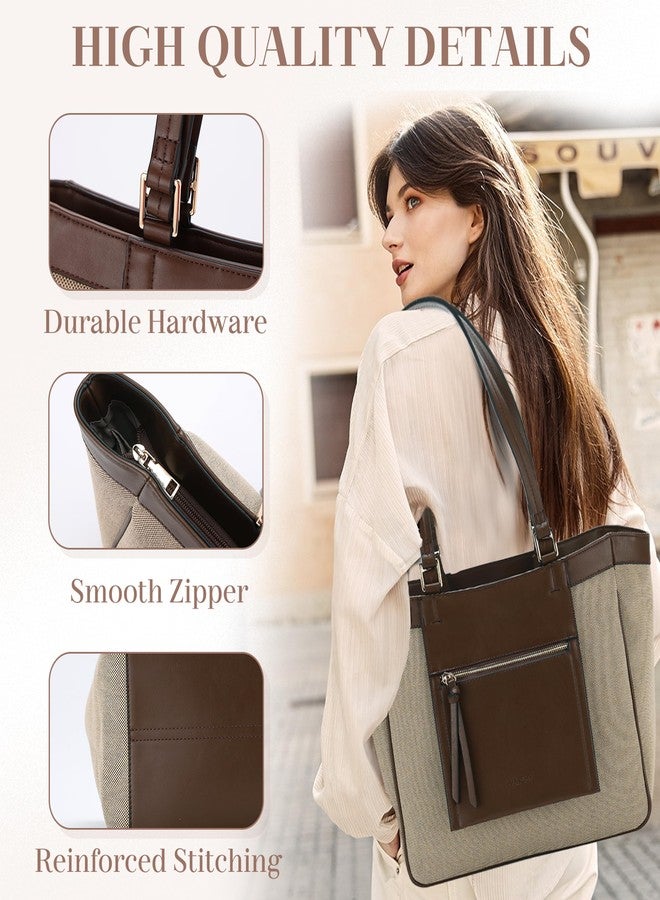 فاشي حقيبة يد نسائية من VASCHY، حقيبة كتف أنيقة من قماش الكانفاس والجلد النباتي بتصميم مرقع، مناسبة للعمل، مصنوعة من قماش الكانفاس. - Image 3