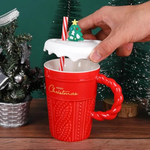 CORALTREE CORAL TREE Christmas Ceramic Coffee Cup with Lid – Multicolour Festive Mug for Hot Beverages | Christmas-Themed Printed Ceramic Cup for Tea, Coffee & Gifting - Image 4