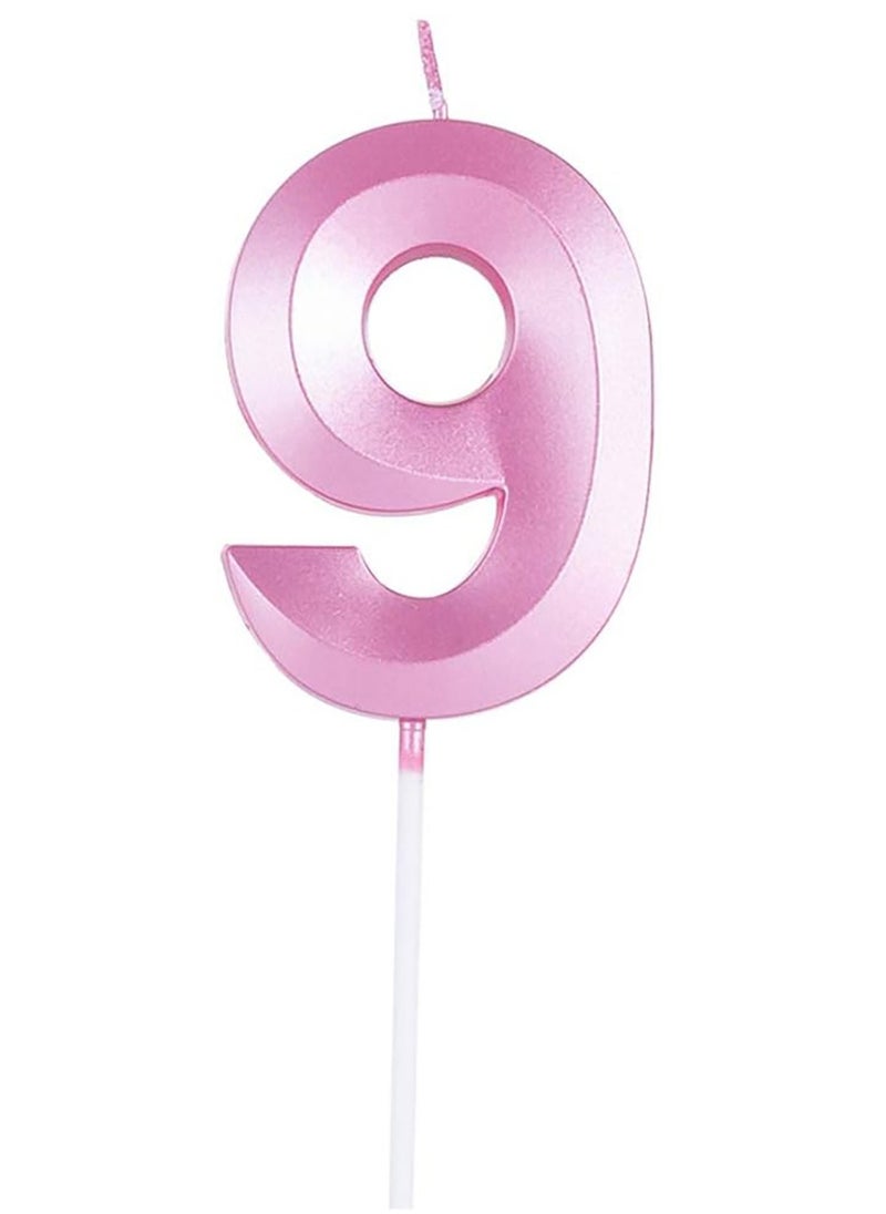 Birthday Cake Candles, Number Birthday Candle Cake Topper Decorations (Pink 9)  - Image 1