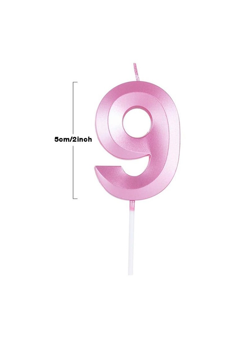 Birthday Cake Candles, Number Birthday Candle Cake Topper Decorations (Pink 9)  - Image 2