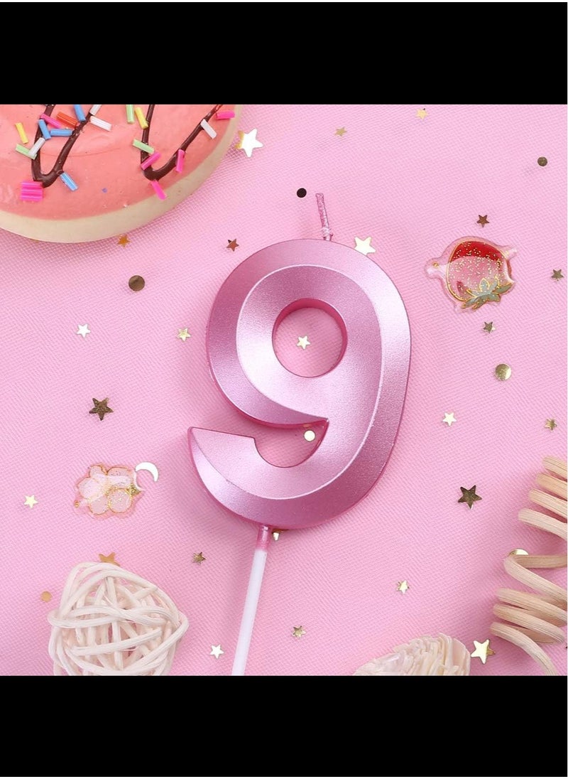Birthday Cake Candles, Number Birthday Candle Cake Topper Decorations (Pink 9)  - Image 3