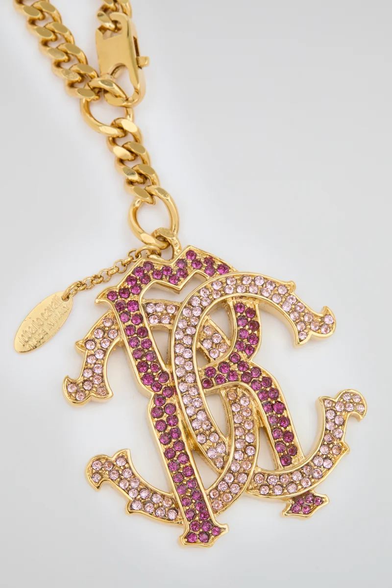 roberto cavalli Roberto Cavalli Gold Pink Crystal RC Pendant