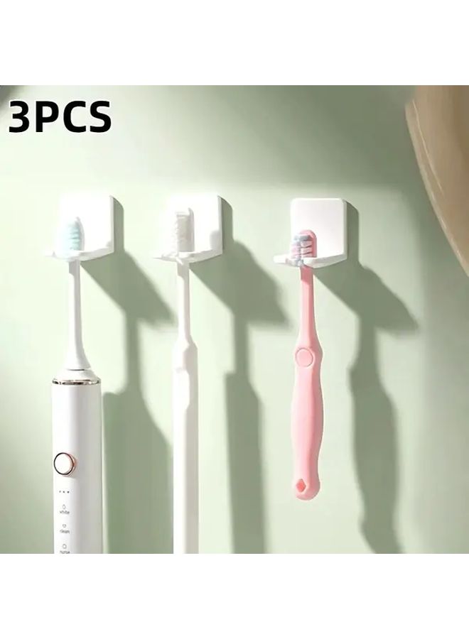 3 Piece Set Black Self Adhesive Wall Mounted Multifunctional Toothbrush Holder Storage Rack - Image 2