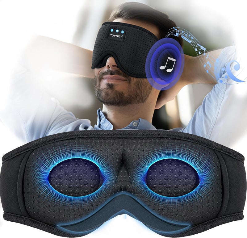 TOPOINT Sleep Mask with Bluetooth Headphones Wireless, TOPOINT 3D Eye Mask for Sleeping Headphones Women Men with Noise Canceling Earbuds, Thin Speaker, Blackout, 15 Hours for Travel, Meditation, CPAP Users