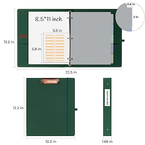 EYROZILL 3 Ring Binder, 1 Inch Linen Binder Organizer for Letter Size (8.5" x 11") with 5 Tab Dividers, File Folder Labels and Low Profile Clipboards, School and Office Supplies-Blackish Green - Image 5