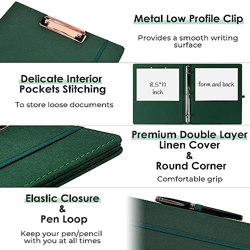 EYROZILL 3 Ring Binder, 1 Inch Linen Binder Organizer for Letter Size (8.5" x 11") with 5 Tab Dividers, File Folder Labels and Low Profile Clipboards, School and Office Supplies-Blackish Green - Image 4