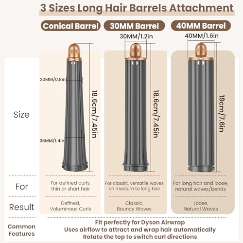 PUREGUST 12IN Long Hair Barrels Attachment Compatible with Dyson Airwrap HS01 HS05 HS08 Accessories Automatic Curling Iron Curlers for Soft Inward Curls Voluminous Outward Waves - Image 3