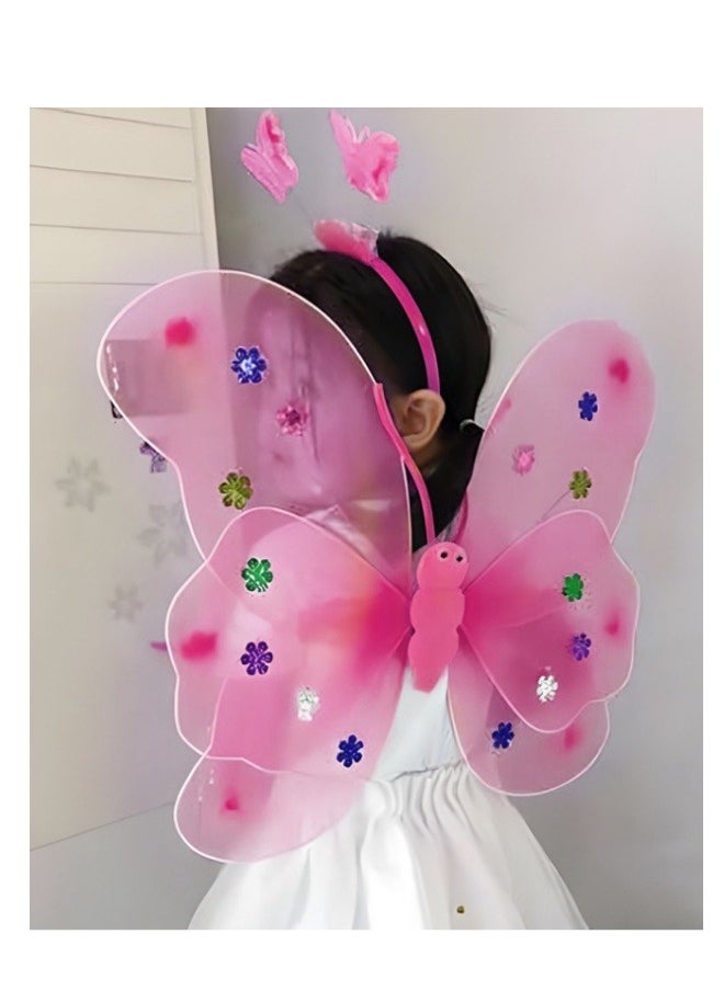 4-Piece Girl'S Butterfly Wing Toy Set Luminous Butterfly Wing,With Headband,Skirt,And Little Girl Fairy Tale Stick