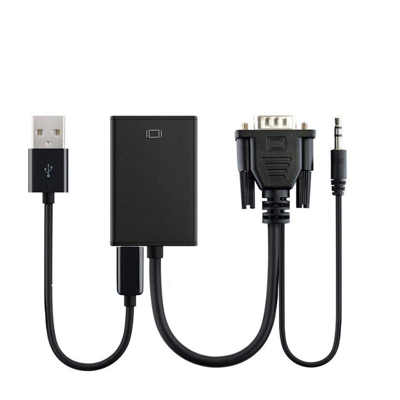 Black VGA Male To HDMI Output 1080P HD and Audio TV AV HDTV Video Cable Converter Adapter - Image 1