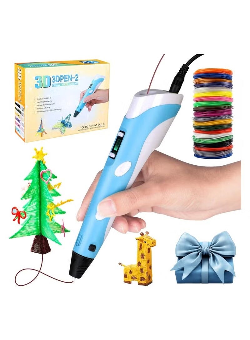 TIGER Intelligent 3D Printing Pen with LED Display – USB Rechargeable 3D Pen Compatible with PLA & ABS Filaments – Includes 3 Colors of PLA Refills – Adjustable Speed & Temperature – Creative Drawing Tool for Kids, Artists & DIY Craft Lovers – Perfect Gift - Image 1