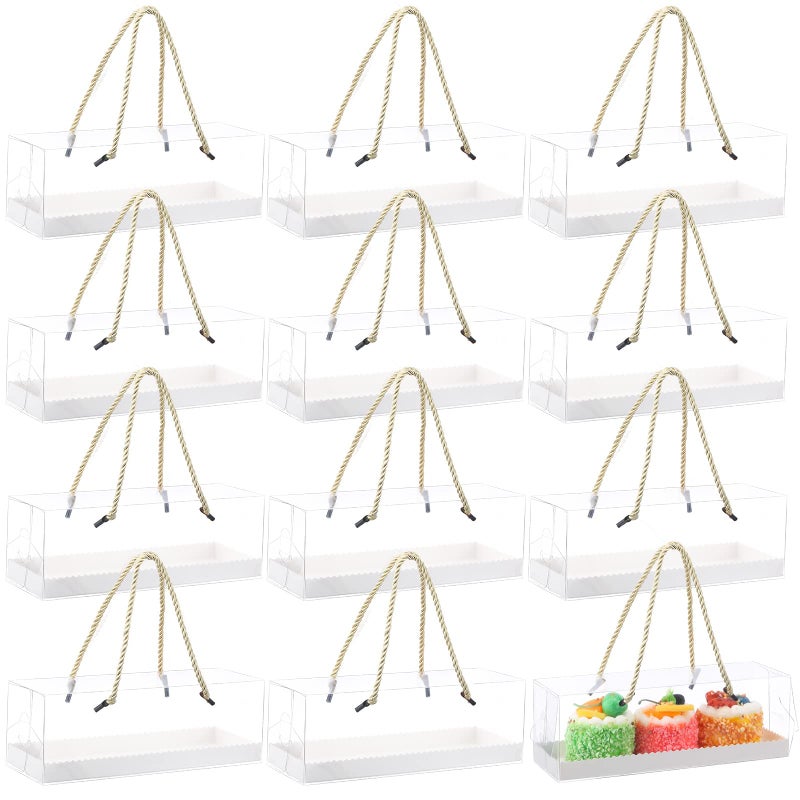 Eaasty 50 Pcs Mothers Day Clear Cupcake Boxes with Handles 9 x 3 x 3 Inch Portable Gable Boxes Paperboard Plastic Rectangular Cupcake Containers Dessert cake Bakery Gift Containers for Party