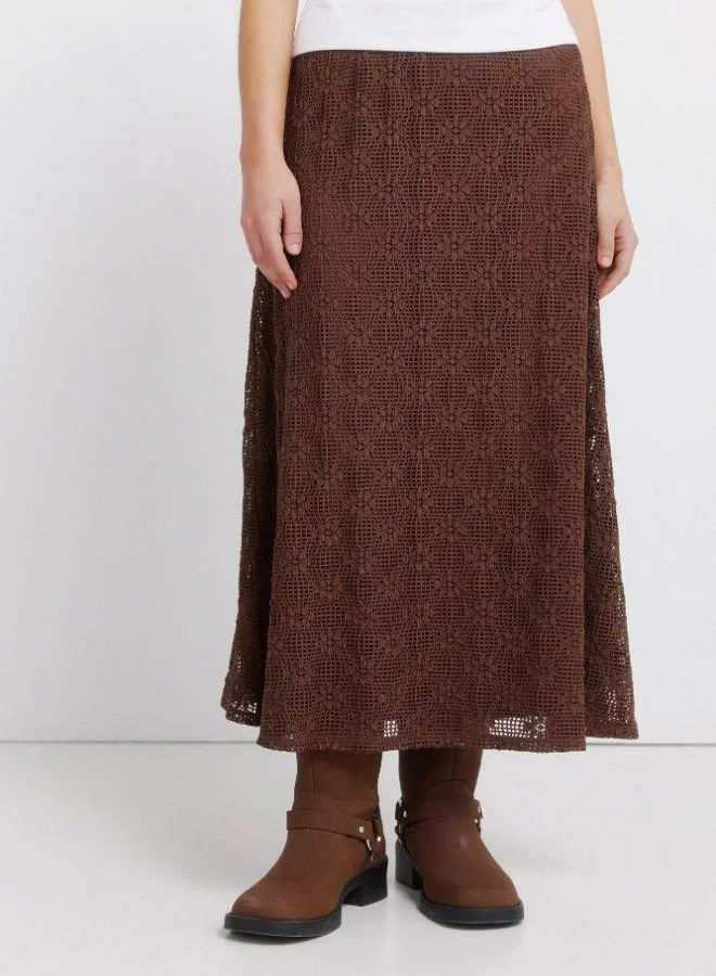 Springfield  Structured floral mid-rise elasticated waistband midi skirt for Women | Best Price UAE