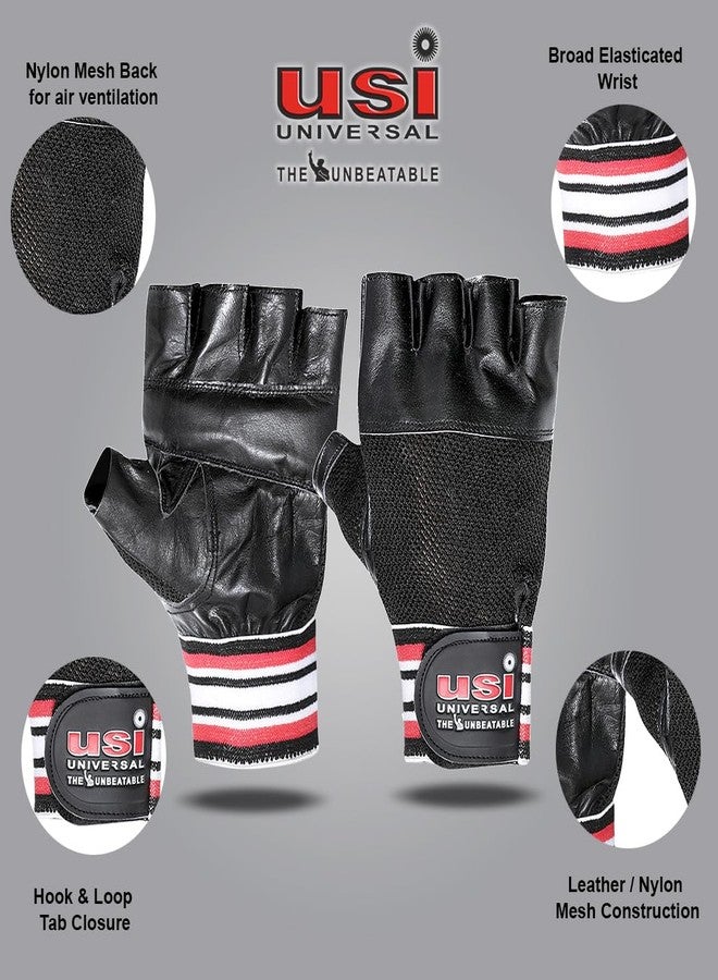 USI UNIVERSAL Eversafe Gloves Half-Finger Length with Pullers, Professional Weightlifting, Fitness Training and Workout (732e) (S) - Image 2