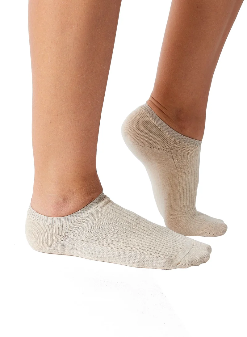 Prickly Pear Prickly Pear 3 x Ribbed Ankle Socks, Beige