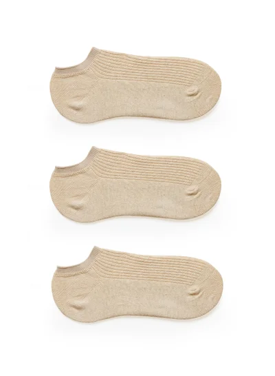 Prickly Pear Prickly Pear 3 x Ribbed Ankle Socks, Beige