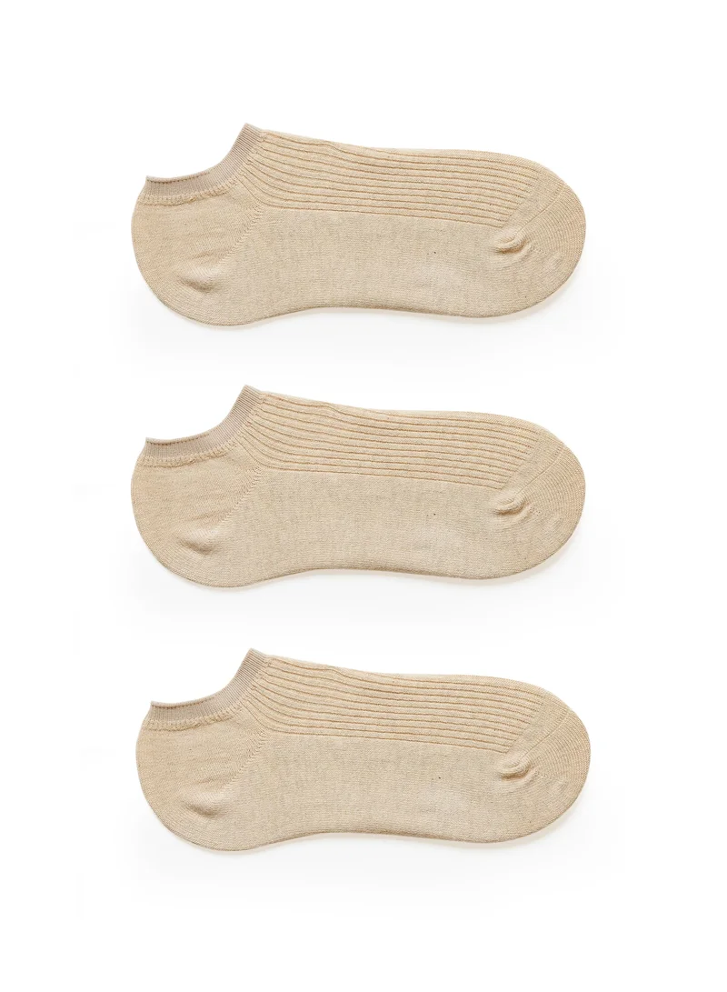 Prickly Pear Prickly Pear 3 x Ribbed Ankle Socks, Beige