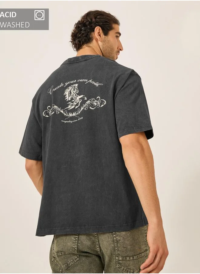 ستايلي Styli Washed Graphic Print Jersey Oversized T-Shirt