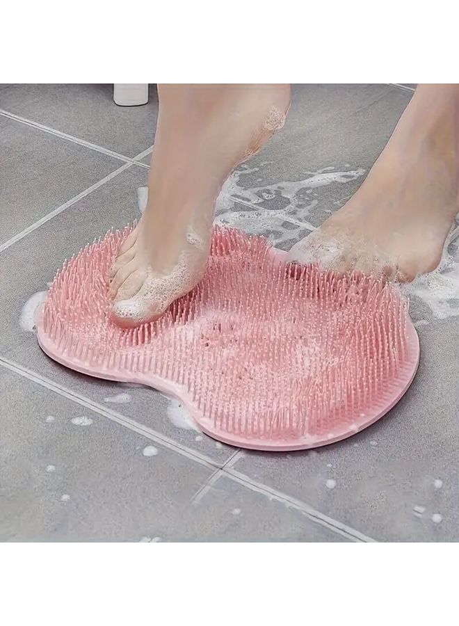 Pink 2 In 1 Wall Mounted Shower Scrubber For Feet And Back Suction Cup Bath Brush - Image 1