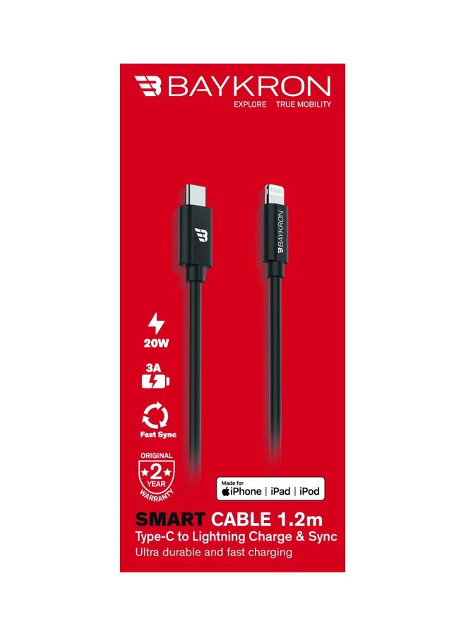 Baykron USB Type C to Lightning Cable Black - Image 2