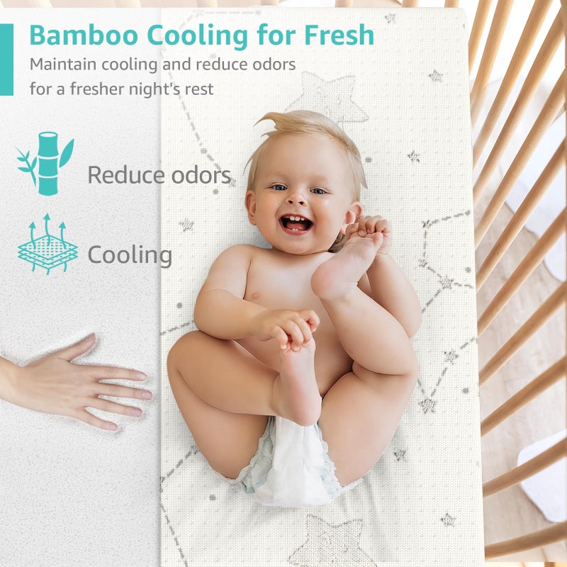 YENING Bamboo Pack and Play Mattress Pad Breathable 38x26 Waterproof Baby Mattress for Pack N Play Matress Topper Waterproof with Strap - Image 3