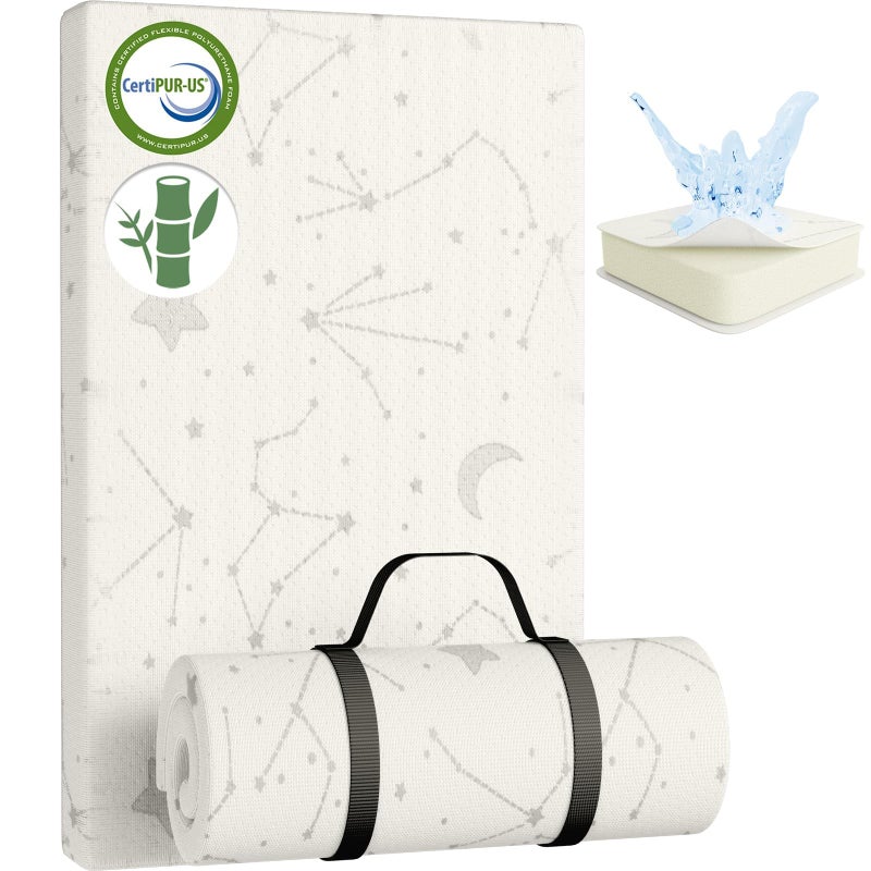 YENING Bamboo Pack and Play Mattress Pad Breathable 38x26 Waterproof Baby Mattress for Pack N Play Matress Topper Waterproof with Strap - Image 1