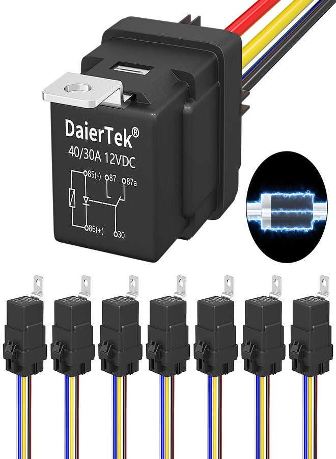 DAIERTEK مرحل DAIERTEK 12 فولت مزود بثنائي مدمج ومقبس سلكي، 12AWG، 30/40 أمبير، 5 دبابيس، مقاوم للماء، مناسب للسيارات والقوارب البحرية - 8 وحدات - Image 1